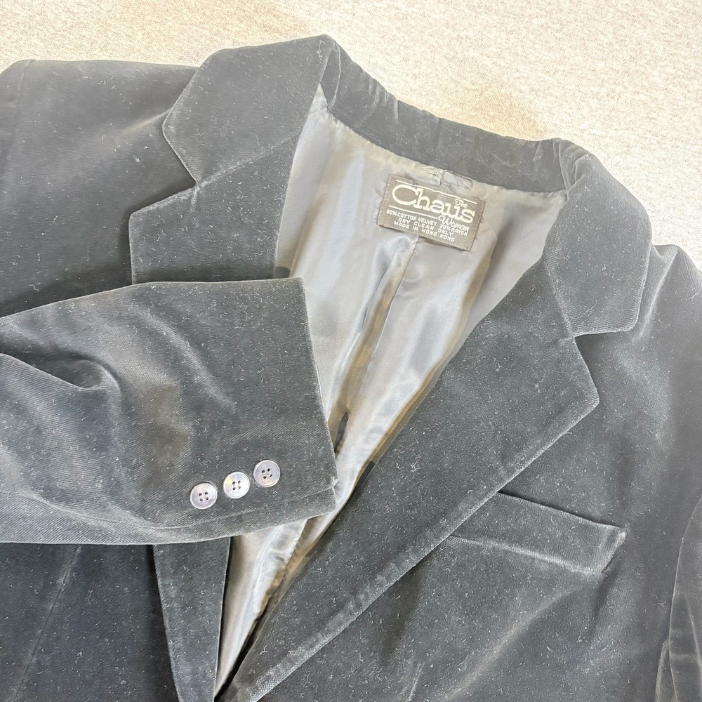The Chaus Woman Blazer Womens L Black Cotton Velvet Single Button Vintage Jacket - Picture 2 of 6